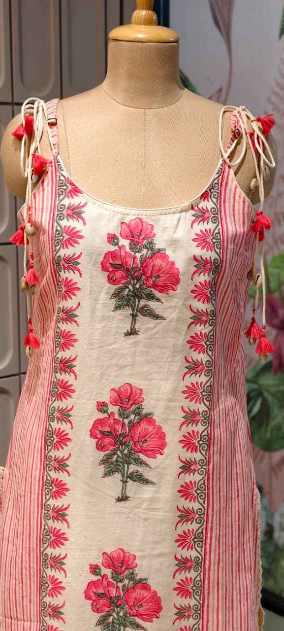 Strappy Kodi Tassel Sleeveless Printed Cotton Full Suit Set With Dupatta- 14794 RB410