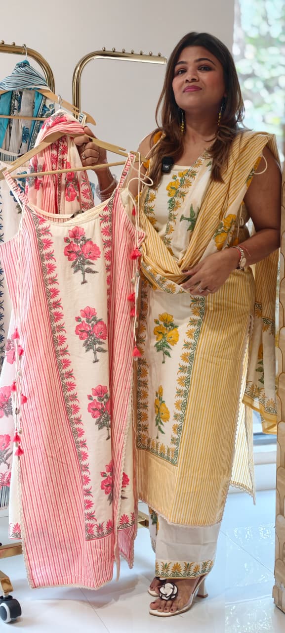 Strappy Kodi Tassel Sleeveless Printed Cotton Full Suit Set With Dupatta- 14794 RB410