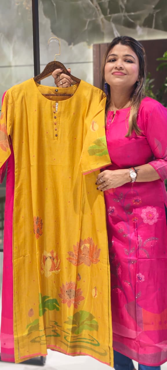 Fuschia Radiance Botanical Charm Russian Silk Blend Kurti Only- 14714, 14771 RB383 LEAN FIT BOOK NEXT SIZE