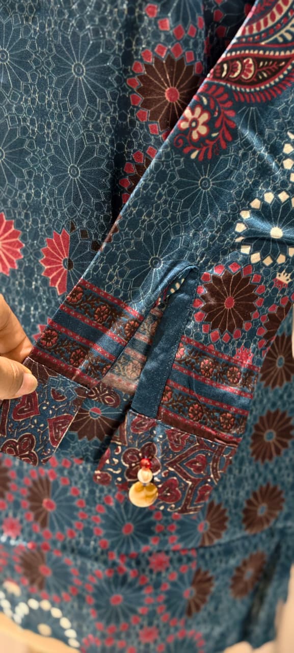Abstract Gajji Silk-Blend Kaleidoscope Print Button-Down Shirt-14837 RB475