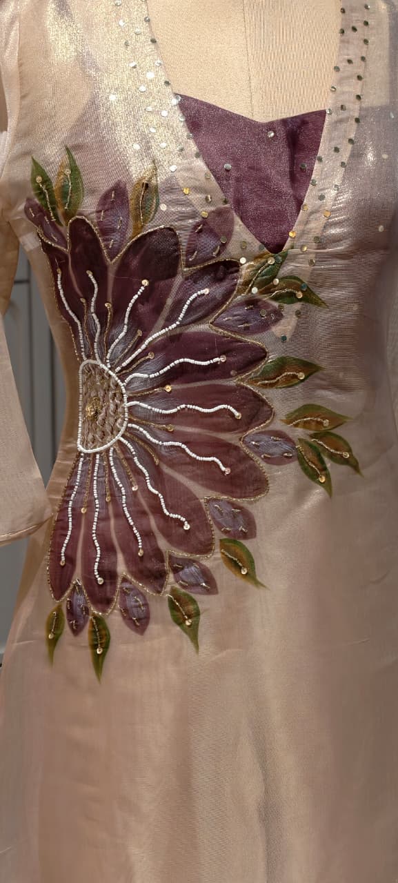 Digital Floral Print Golden Highlights Kurta With Buster & Bottom In Tissue Fabric- 14318,14 RB218