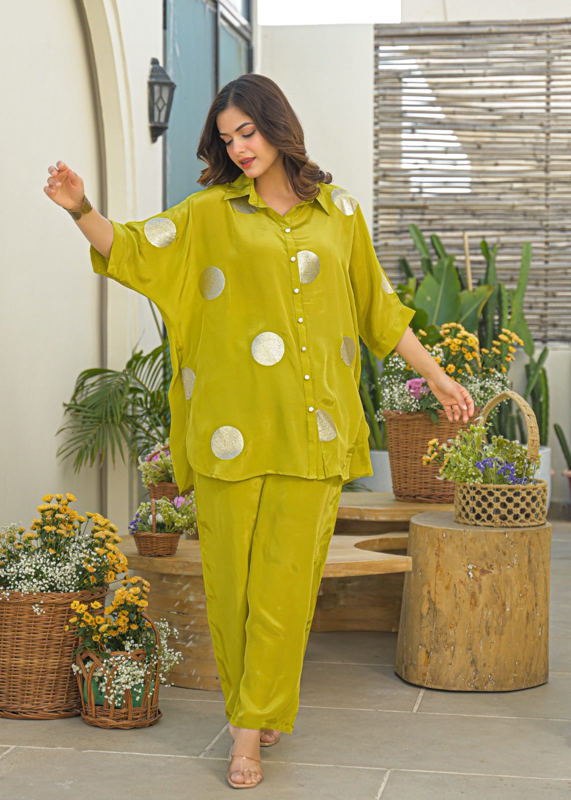 Powder Blue Golden Embossed Highlights Flowy Crepe Pathani Style Over Sized Co-Ord Set- 14849 RB484
