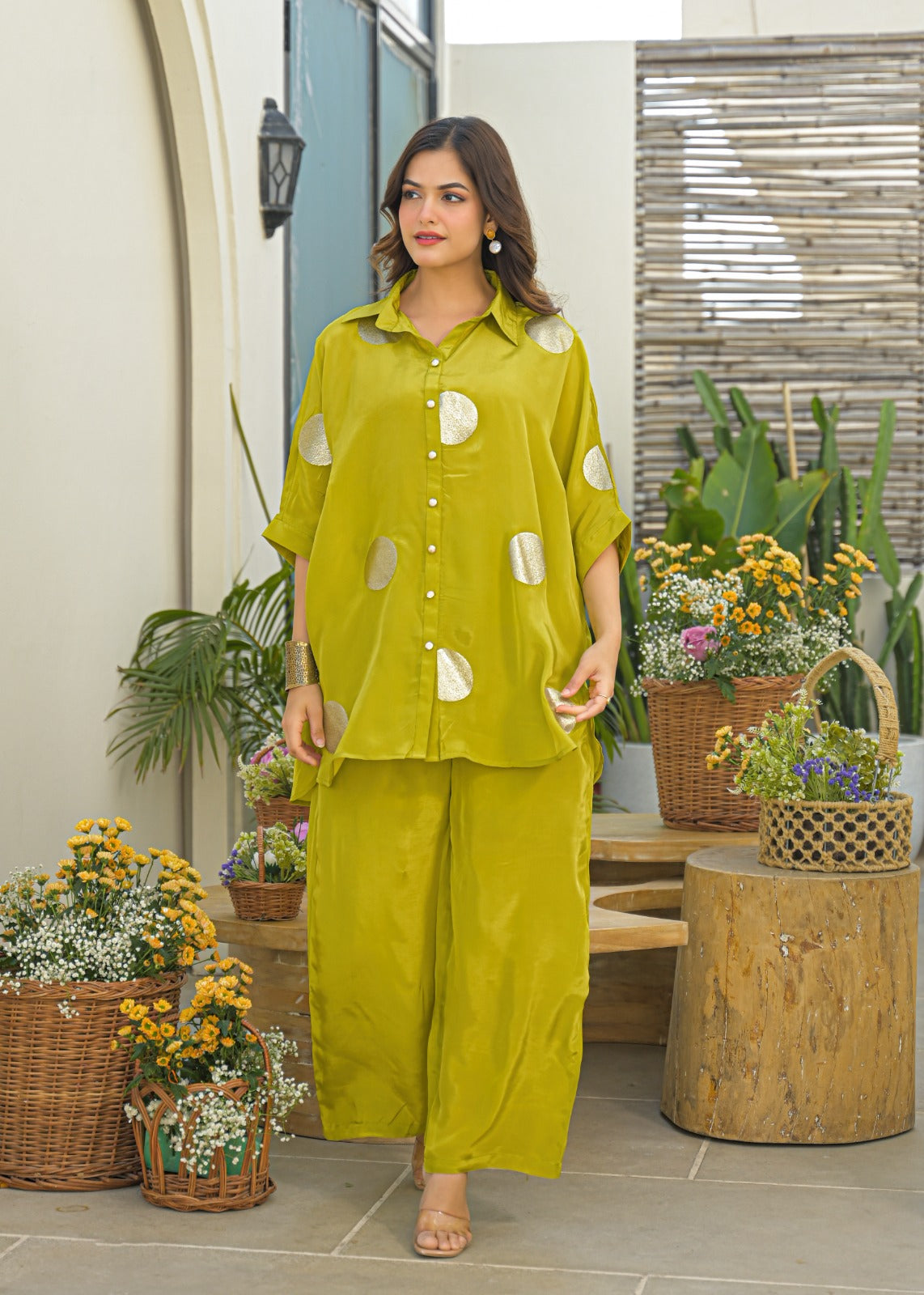 Powder Blue Golden Embossed Highlights Flowy Crepe Pathani Style Over Sized Co-Ord Set- 14849 RB484