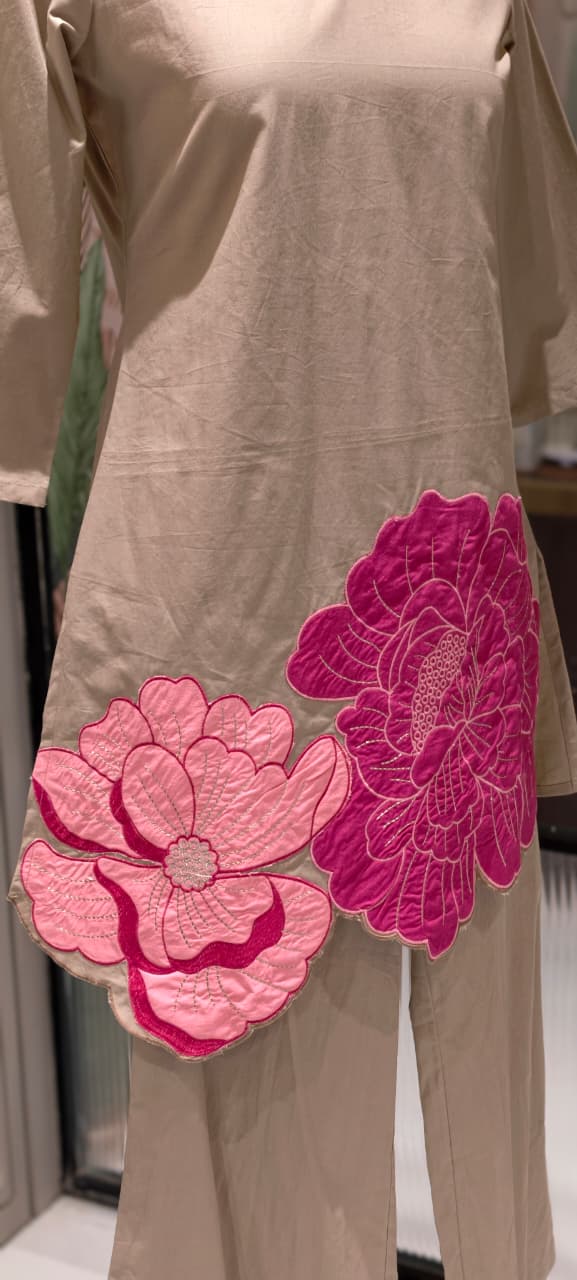 Complete Solid Very Minimal Floral Patch Look Pure Cotton Co-Ord Set- 14280 RB495