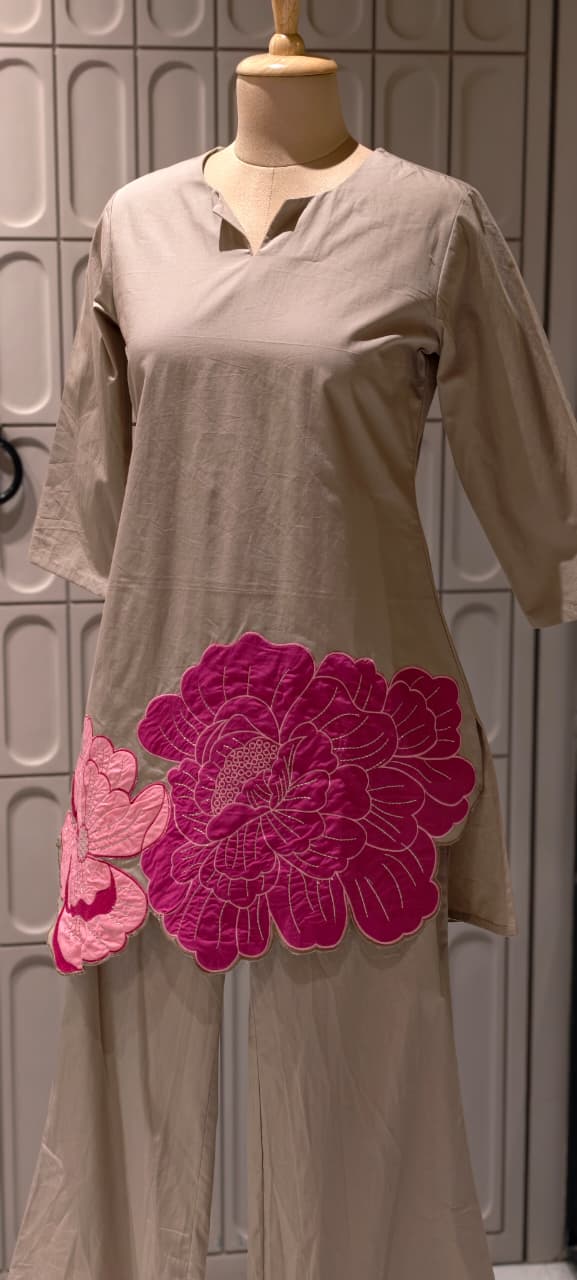 Complete Solid Very Minimal Floral Patch Look Pure Cotton Co-Ord Set- 14280 RB495
