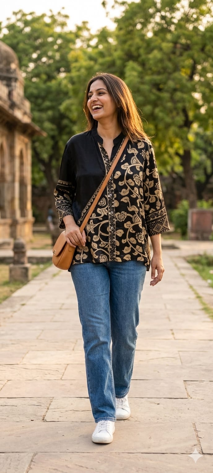 Classic Fusion Printed Relaxed Fit Crepe Tunic Shirt- 14860 RB494