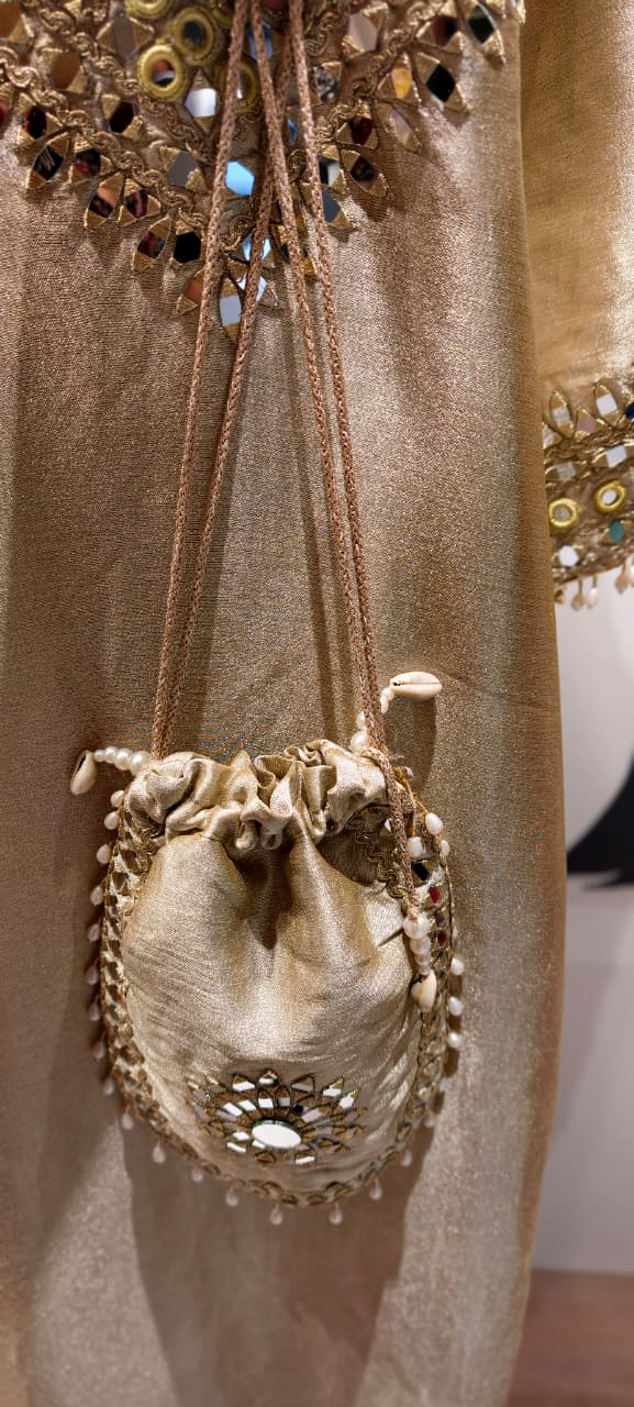Premium Mirror Work Designer Straight Kurta with Potli Bag-14885