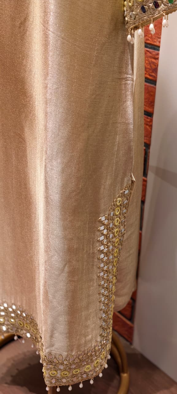 Premium Mirror Work Designer Straight Kurta with Potli Bag-14885