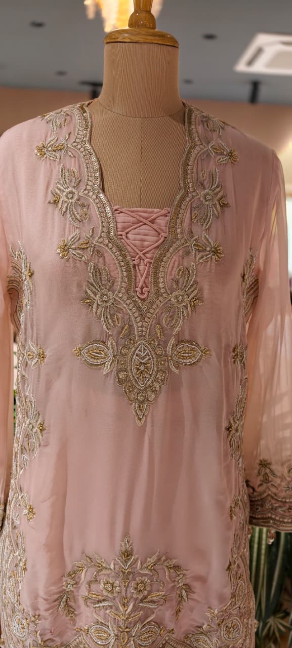 Luxury Designer Embroidered Pakistani Style Kurta Palazzo Set with Dupatta-14887
