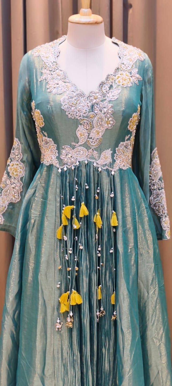 Emerald Aura Shimmer Tissue Designer Anarkali Gown with Dupatta-15595