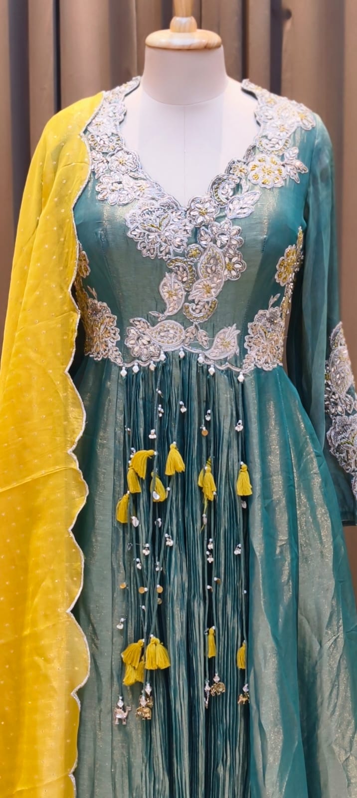 Emerald Aura Shimmer Tissue Designer Anarkali Gown with Dupatta-15595