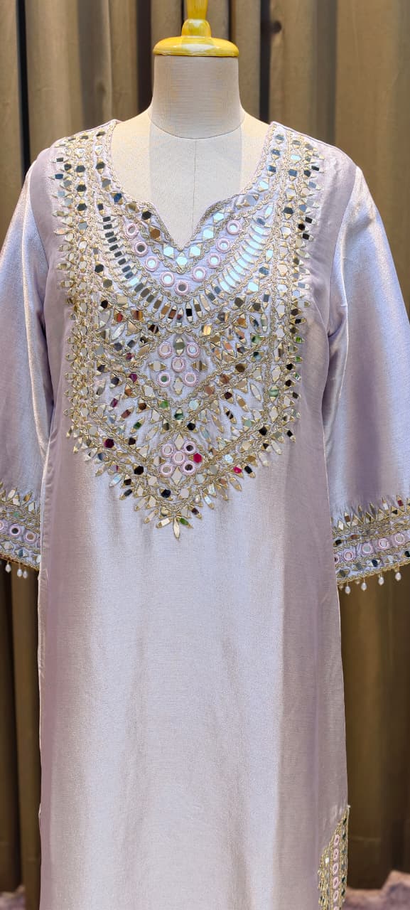 Premium Mirror Work Designer Straight Kurta with Potli Bag-14885