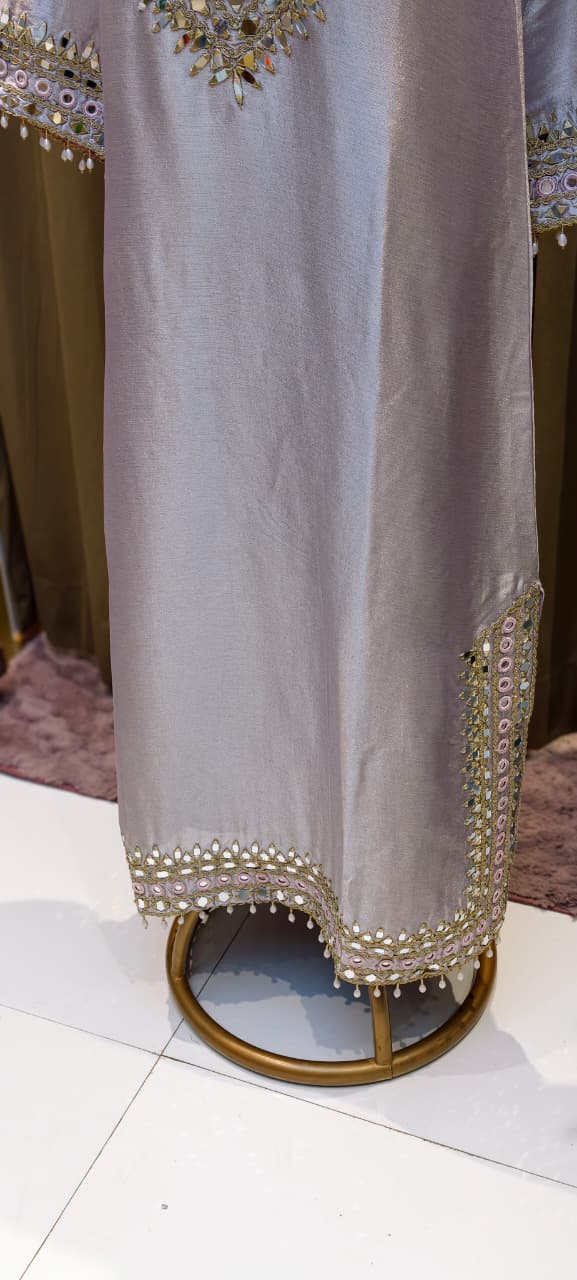 Premium Mirror Work Designer Straight Kurta with Potli Bag-14885