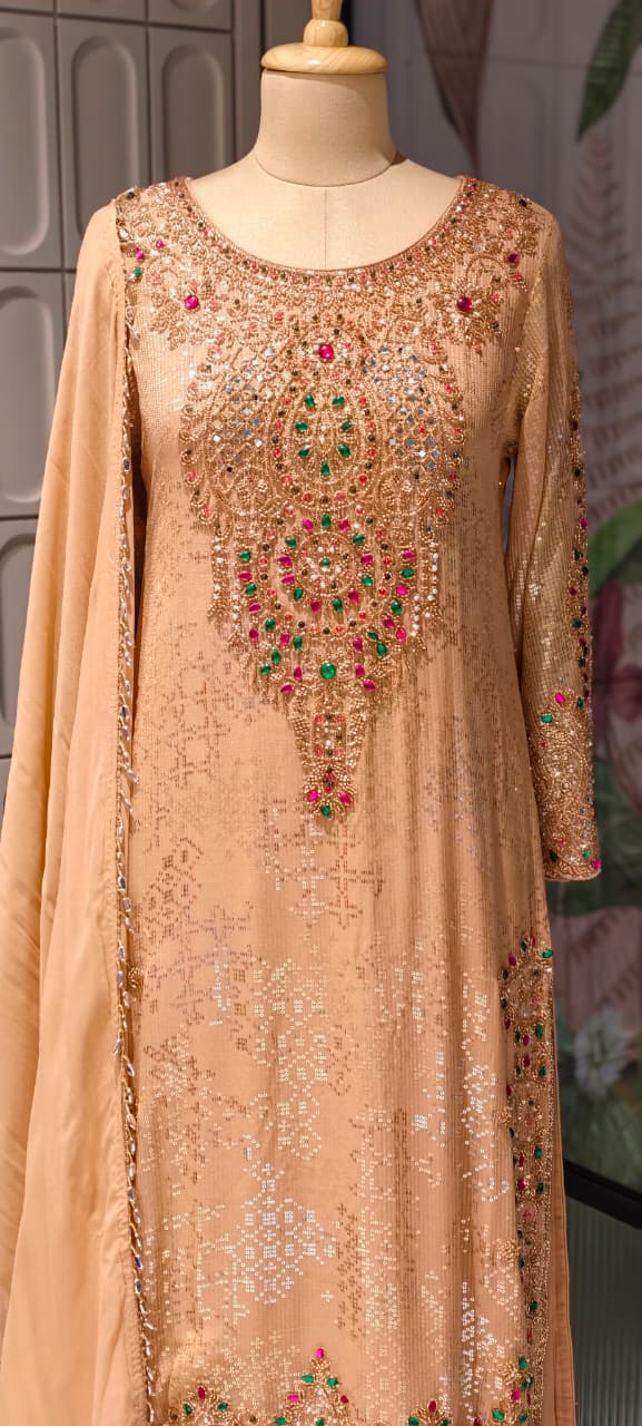 Premium Sequin, Stone & Handwork Embellished Designer Party Wear Full set-14841