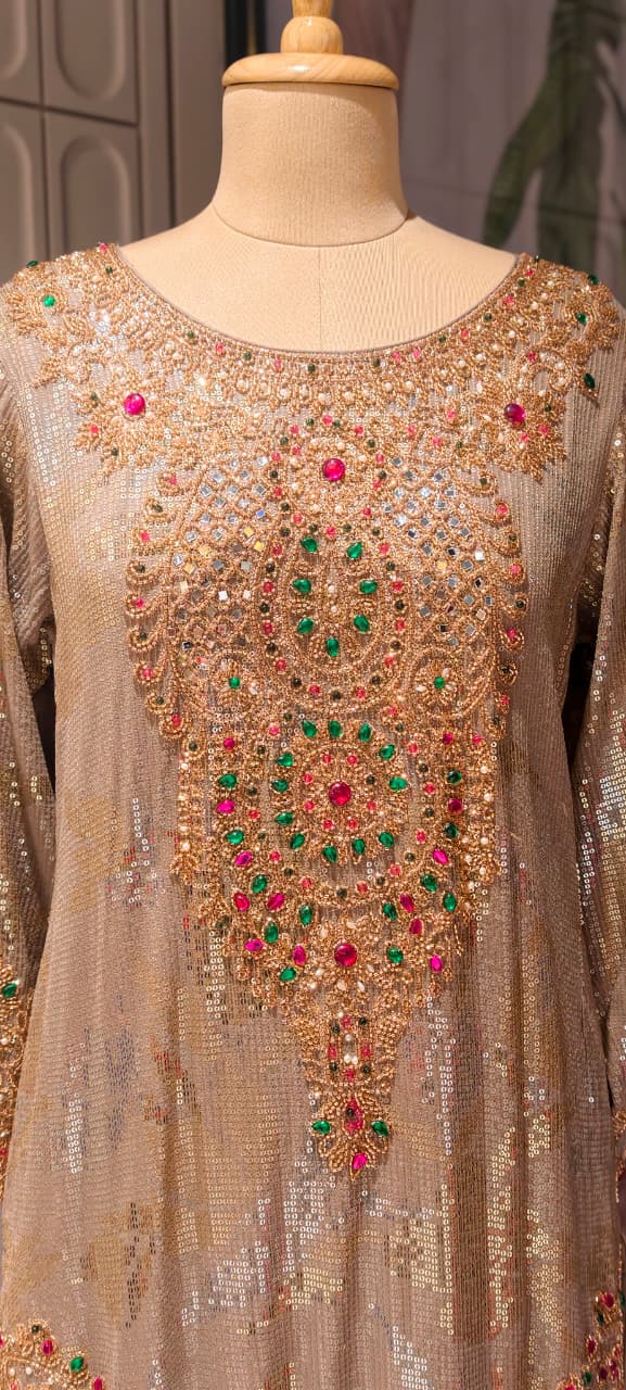 Premium Sequin, Stone & Handwork Embellished Designer Party Wear Full set-14841