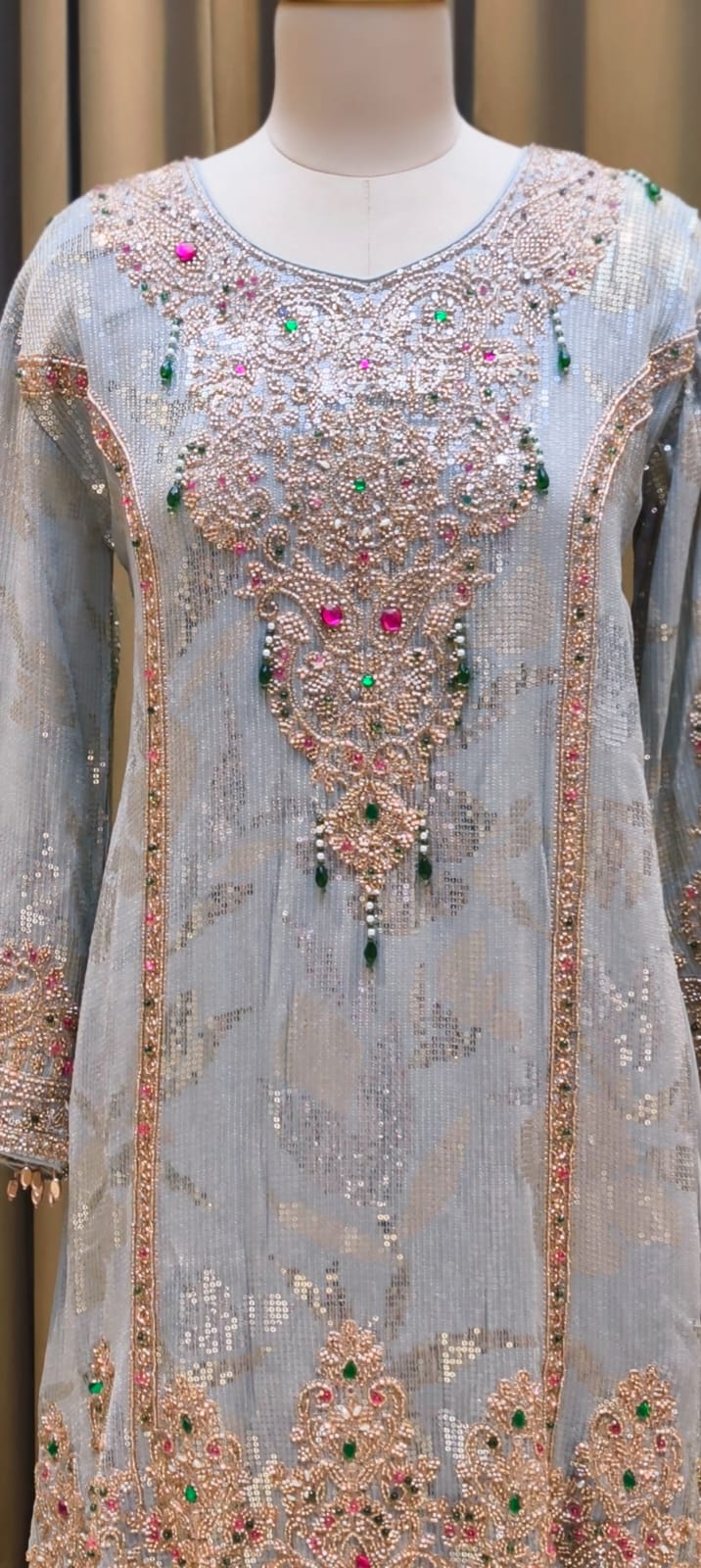 Noor-E-Zareen Premium Heavy Hand Embroidered Sequin & Stone Work Kurta Palazzo Set with Dupatta-14475
