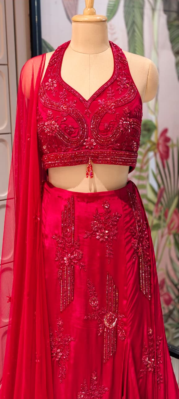 Contemporary Wedding & Festive Wear Royal Crimson Maroon Sequined Lehenga Choli
