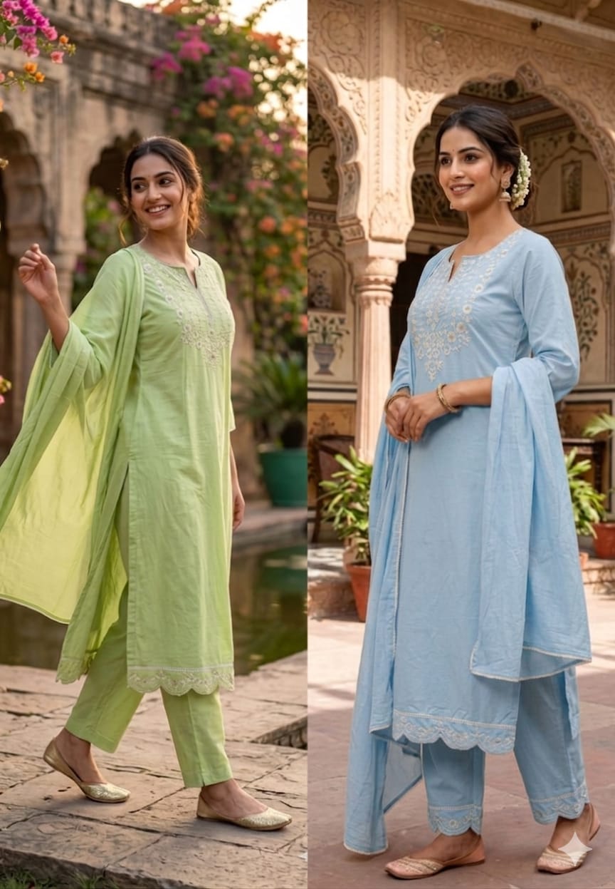 Mul Cotton Thread Work Full Suit With Dupatta Set-13977 RB449