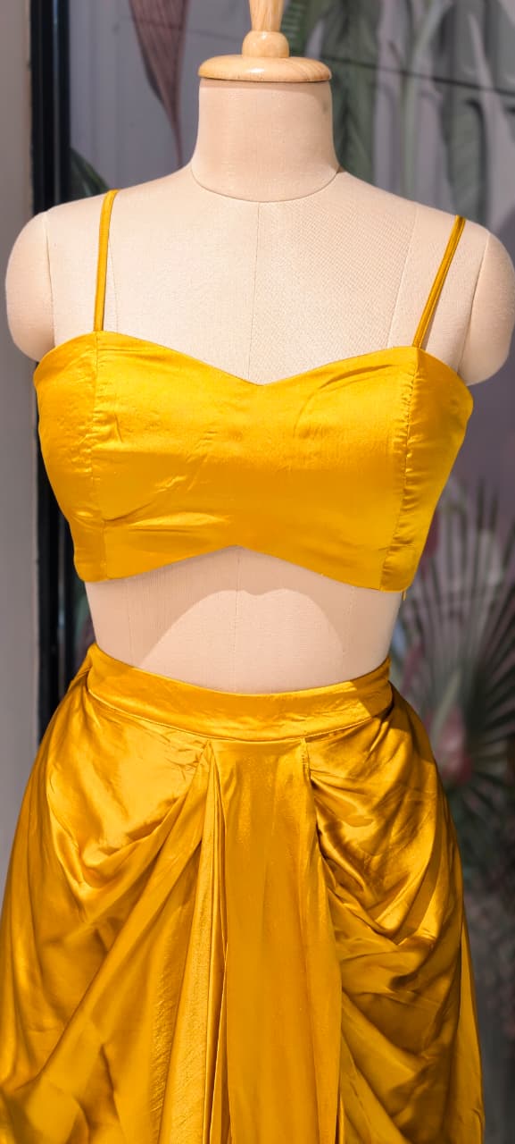 Luxury Chinon Kaftan Top with Draped Dhoti Skirt Set – Festive Indo-Western Fusion Wear- 14239