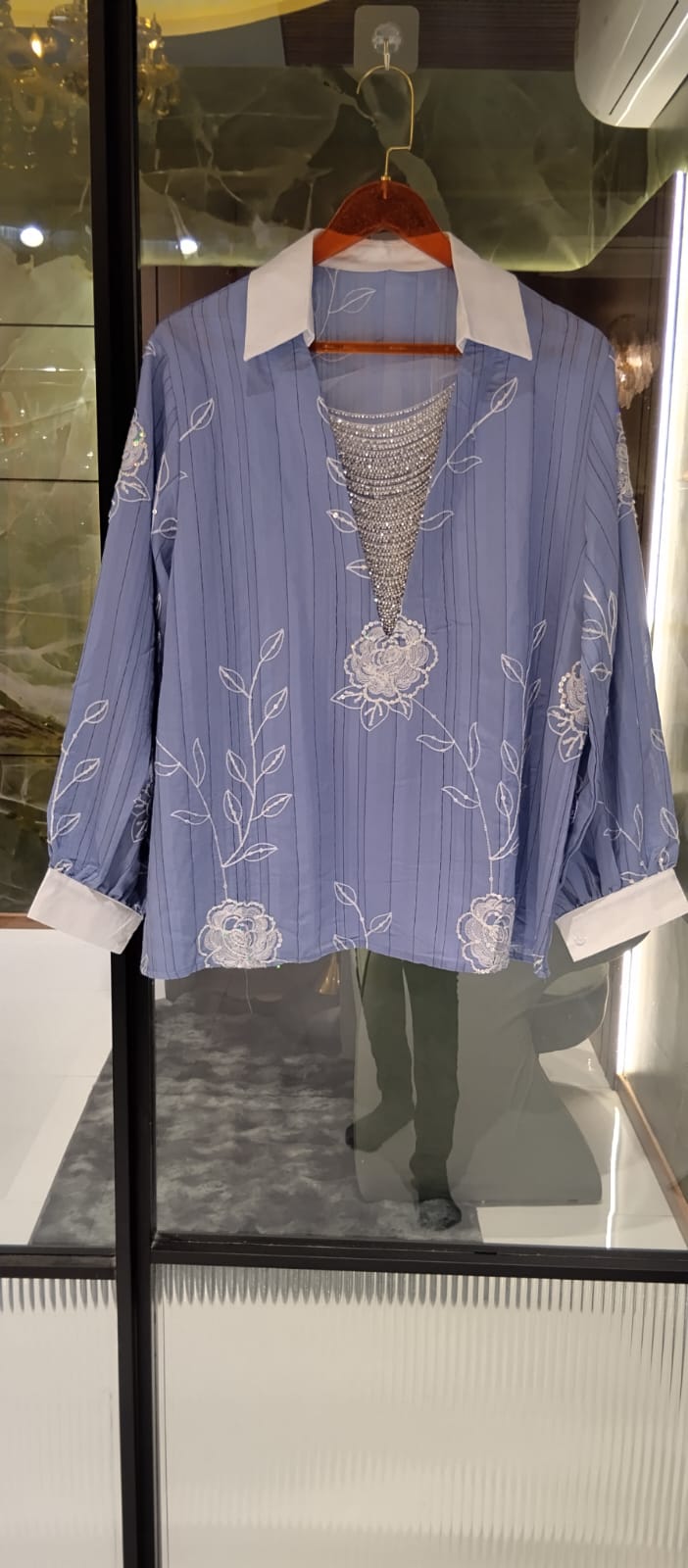 Artisan Botanical Embroidery Imported Top With Shimmer Jewel- 15075