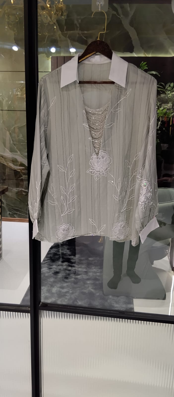 Artisan Botanical Embroidery Imported Top With Shimmer Jewel- 15075