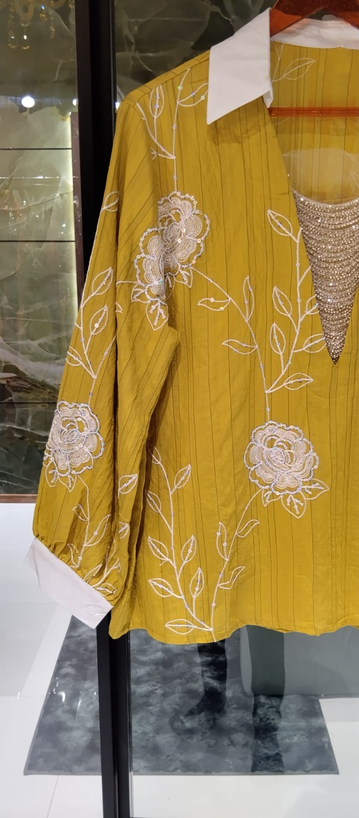 Artisan Botanical Embroidery Imported Top With Shimmer Jewel- 15075
