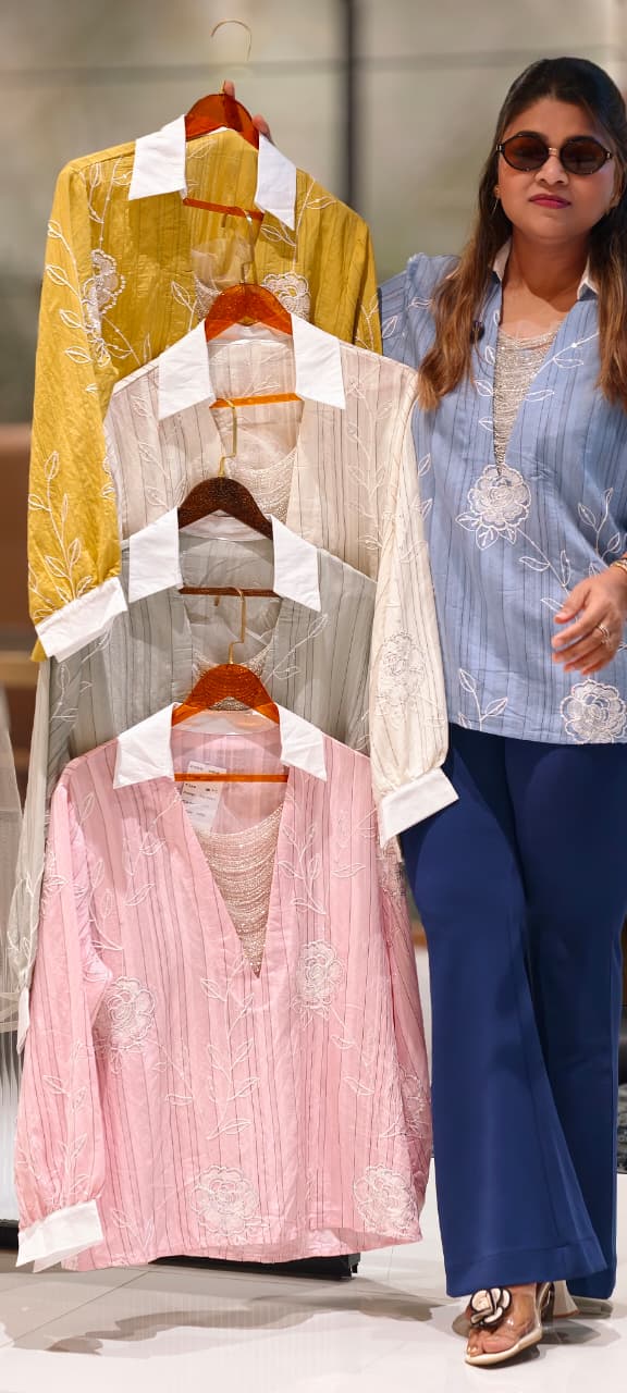 Artisan Botanical Embroidery Imported Top With Shimmer Jewel- 15075