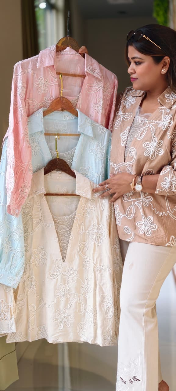 Imported Butter Sheer Embroidered Jewel Stone Hangs Premium Western Tops- 14764