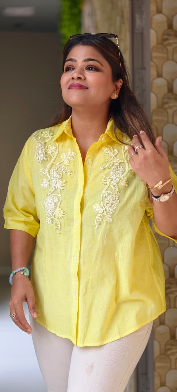 Chic Floral Thread & Sequin Embroidered Imported Western Top- 15053