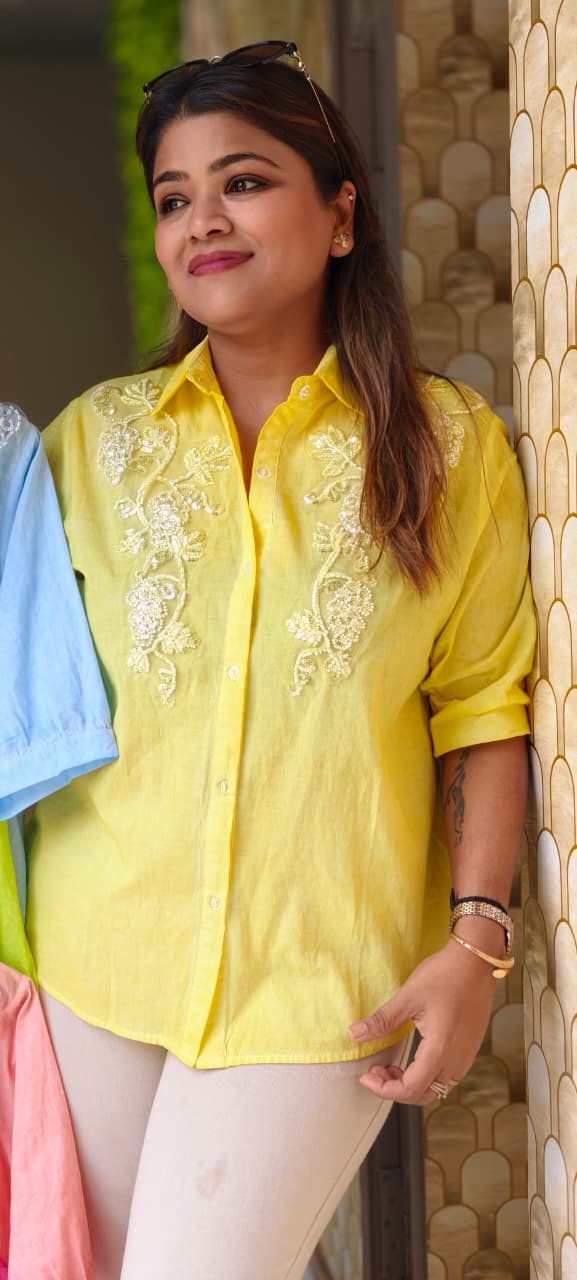 Chic Floral Thread & Sequin Embroidered Imported Western Top- 15053