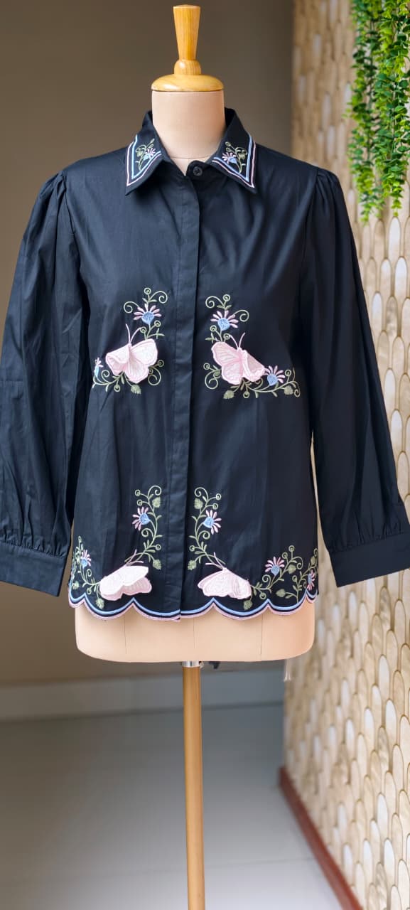 Floral Print With Butterfly Pop-Up Imported Western Top- 15063