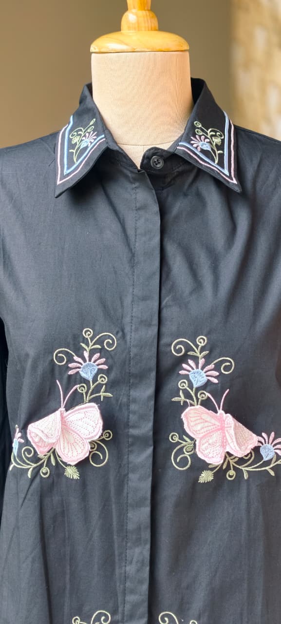 Floral Print With Butterfly Pop-Up Imported Western Top- 15063