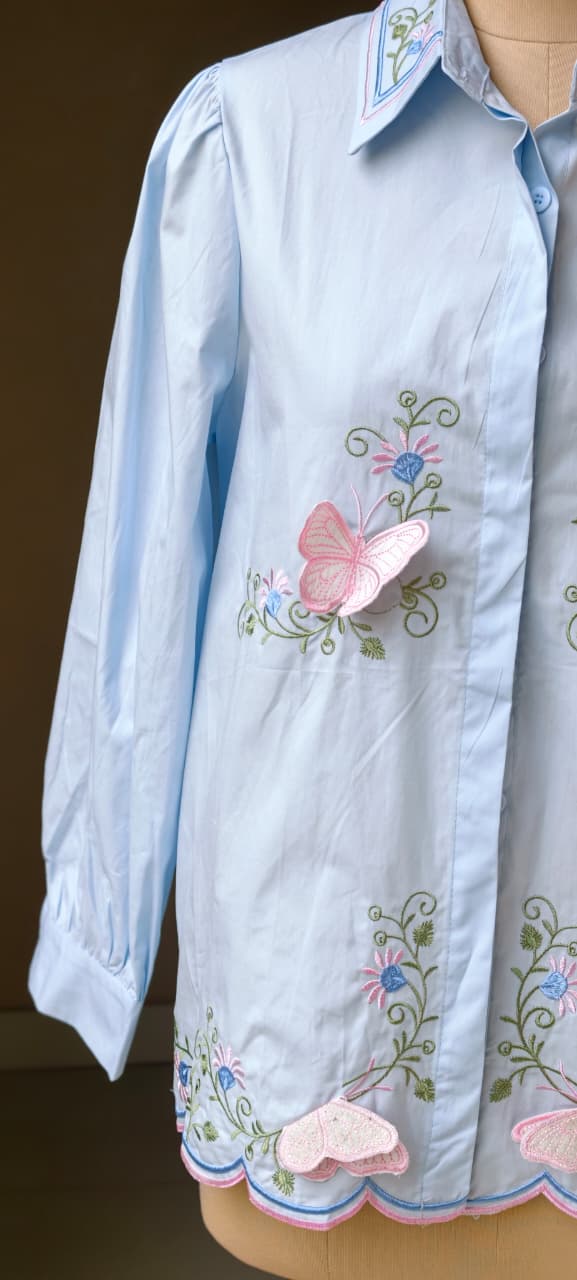 Floral Print With Butterfly Pop-Up Imported Western Top- 15063