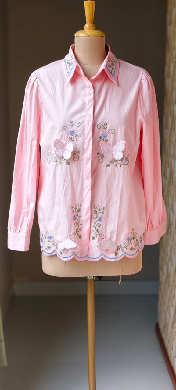 Floral Print With Butterfly Pop-Up Imported Western Top- 15063