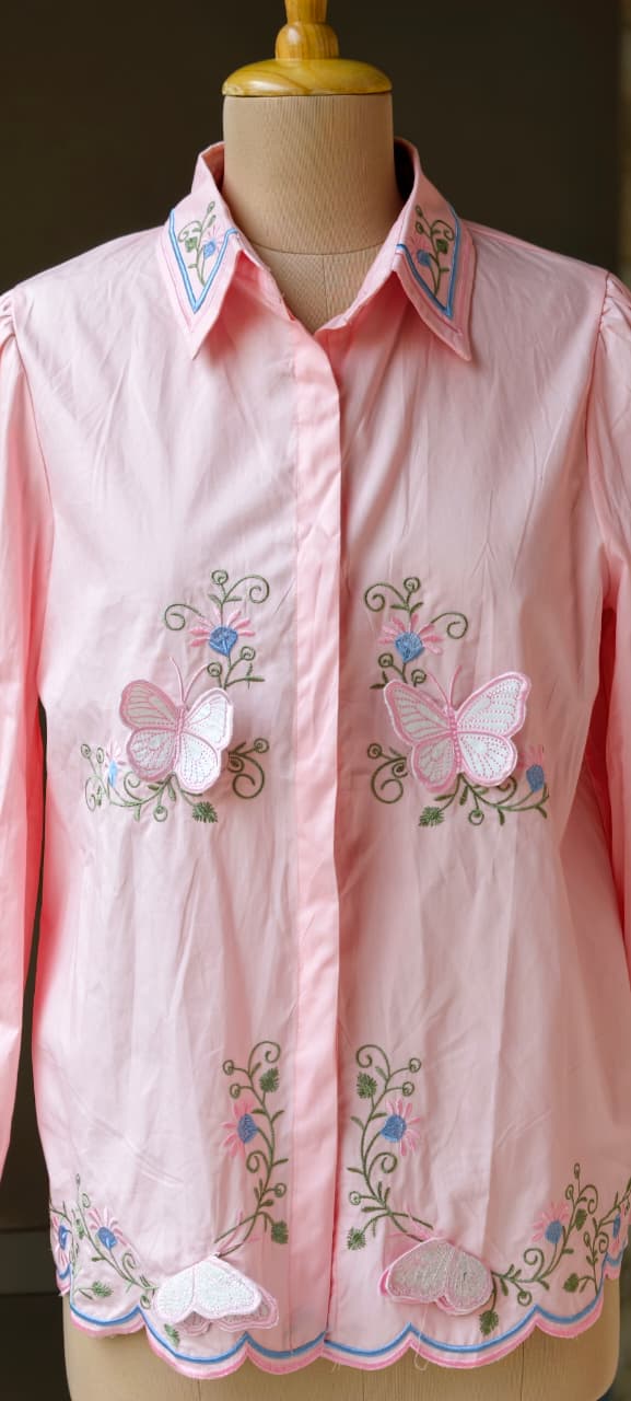 Floral Print With Butterfly Pop-Up Imported Western Top- 15063