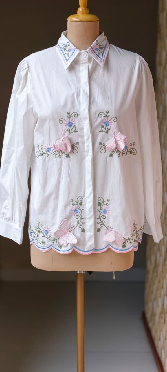 Floral Print With Butterfly Pop-Up Imported Western Top- 15063