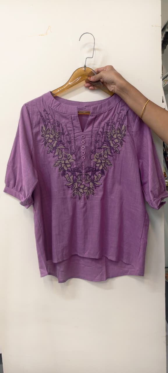 Pinkish Pallete Tone Floral Embroidered Casual Western Top- 15135