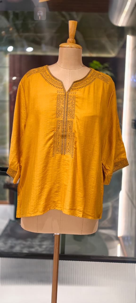 Kashmiri Embroidery Over Neck & Sleeve Unique Imported Top- 15136