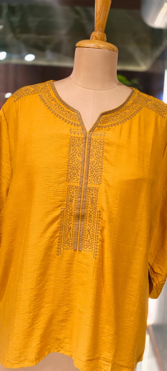 Kashmiri Embroidery Over Neck & Sleeve Unique Imported Top- 15136