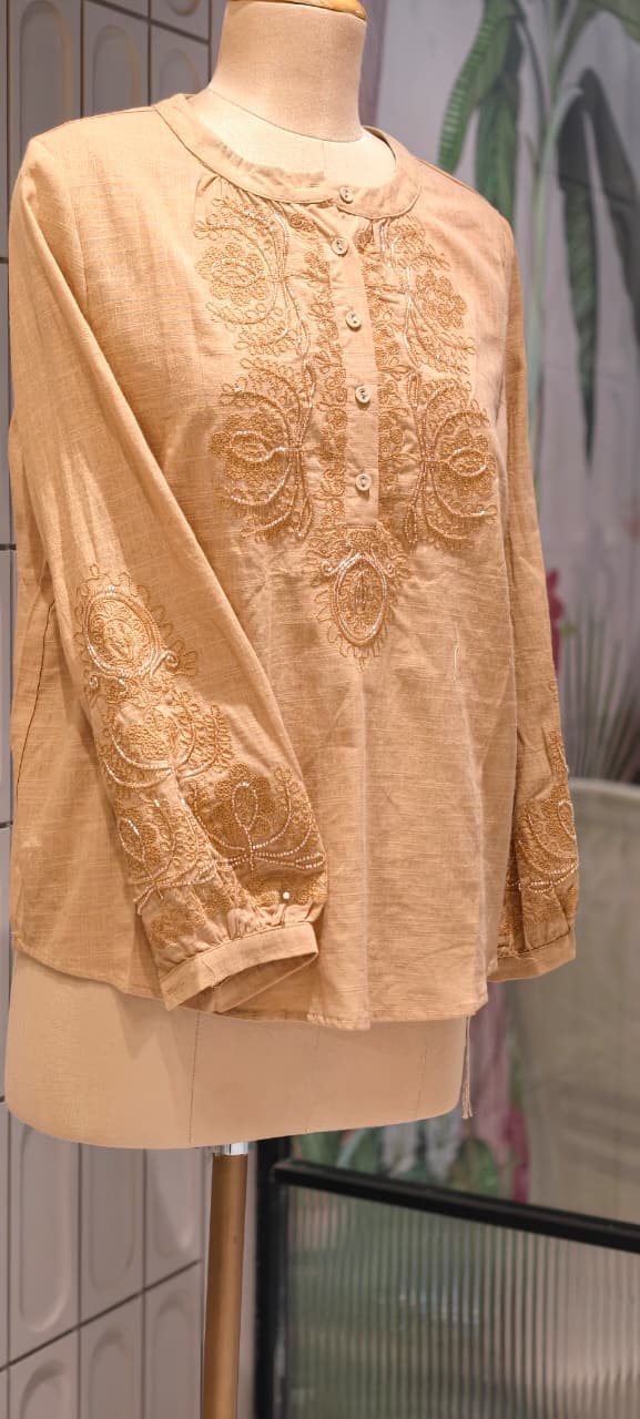 Embroidered Yoke With Cut-Dana Highlights Casual Western Imported Top- 15154