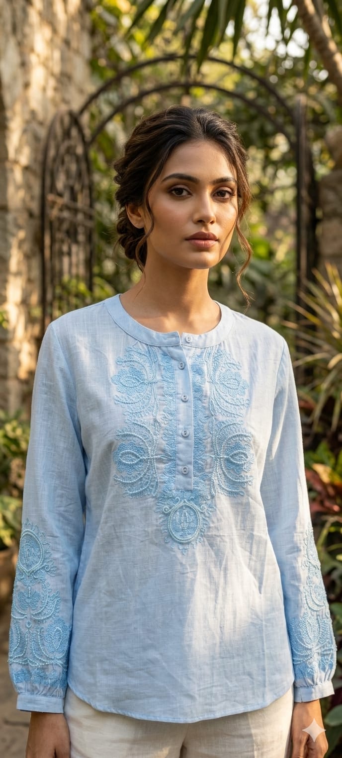 Embroidered Yoke With Cut-Dana Highlights Casual Western Imported Top- 15154