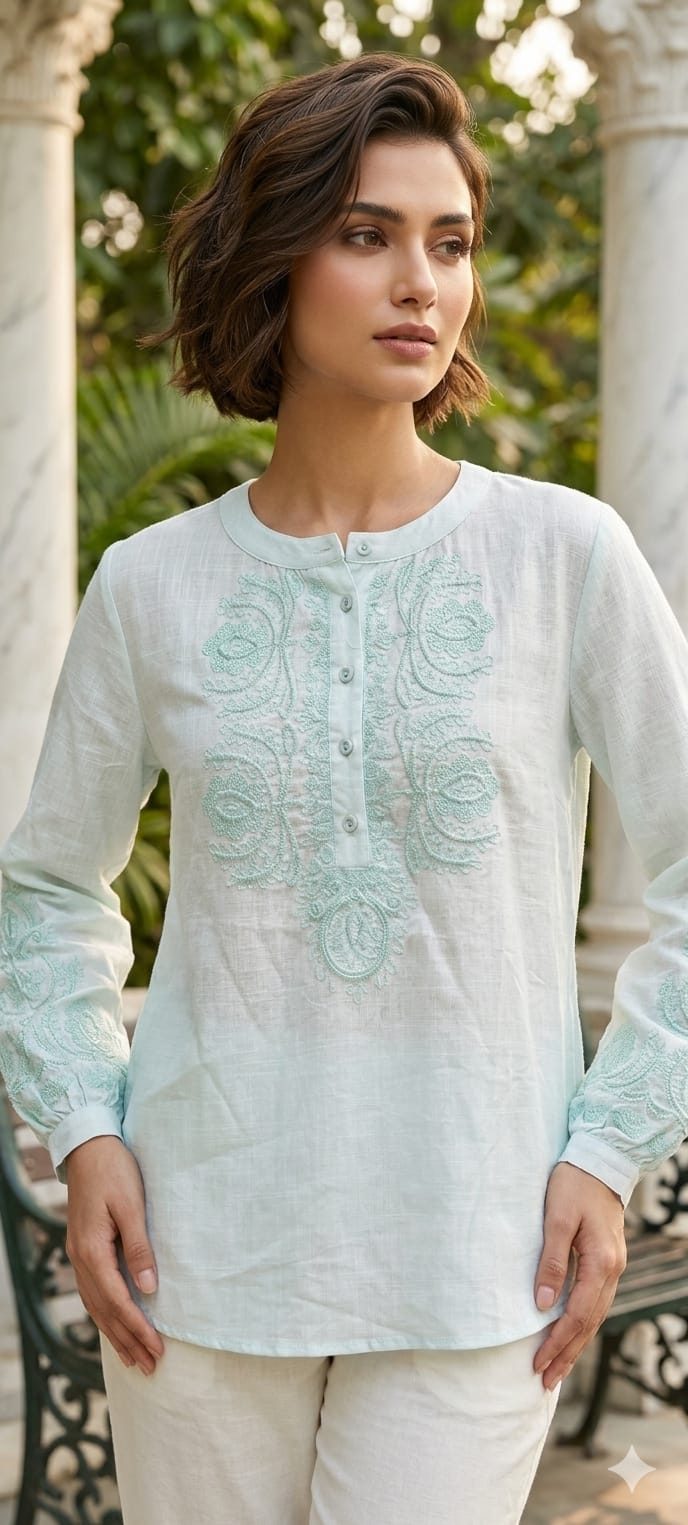 Embroidered Yoke With Cut-Dana Highlights Casual Western Imported Top- 15154
