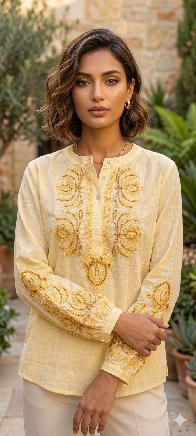 Embroidered Yoke With Cut-Dana Highlights Casual Western Imported Top- 15154
