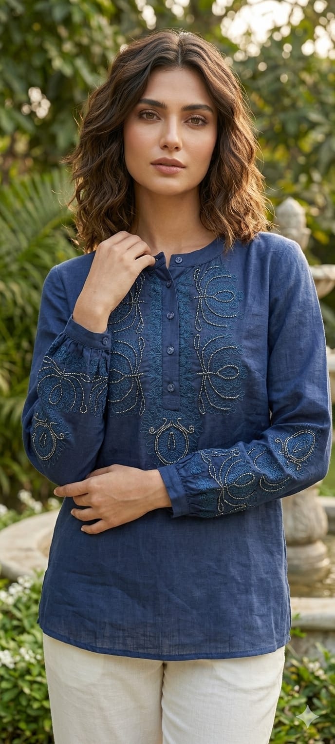 Embroidered Yoke With Cut-Dana Highlights Casual Western Imported Top- 15154