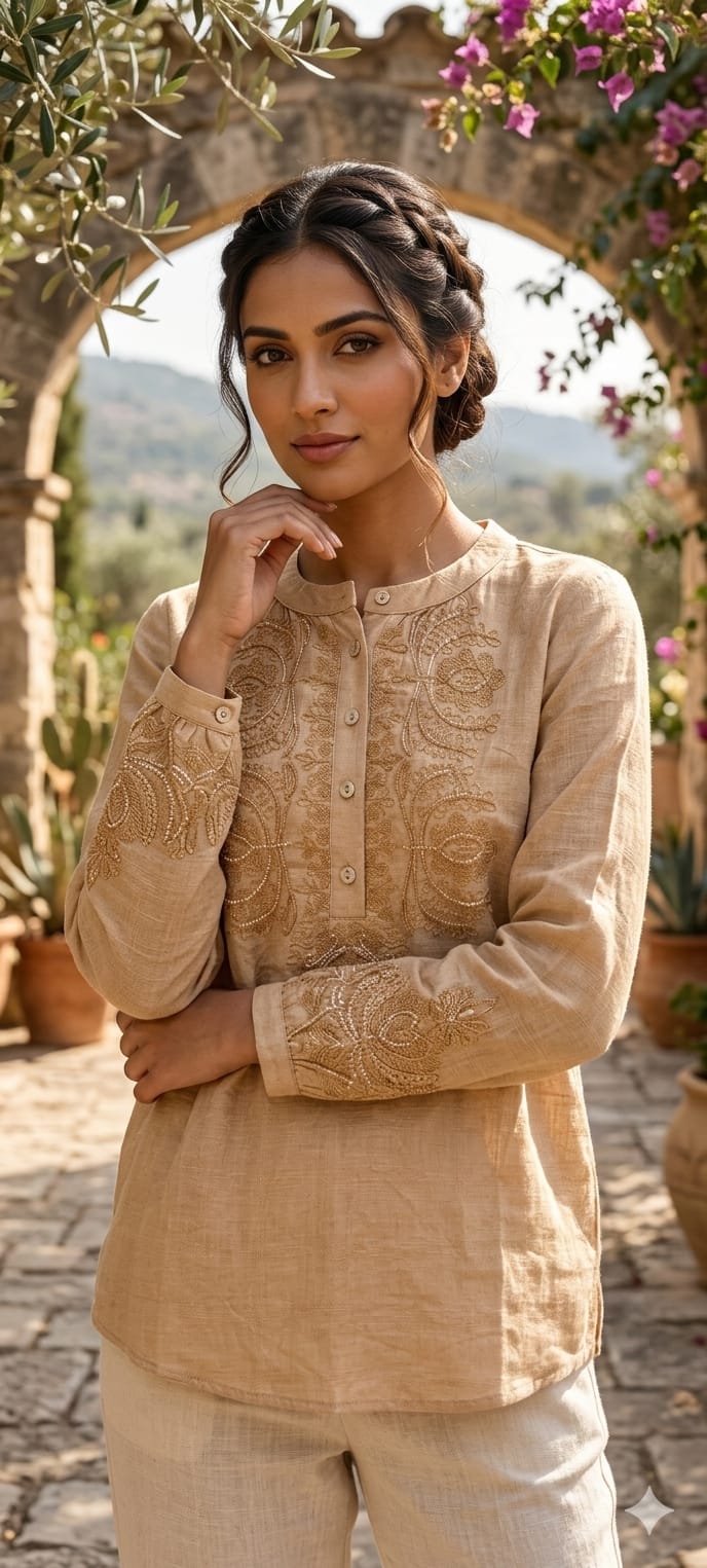 Embroidered Yoke With Cut-Dana Highlights Casual Western Imported Top- 15154