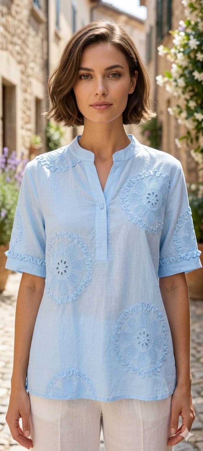 Premium Embroidered Cotton Summer Imported Western Casual Top- 15139