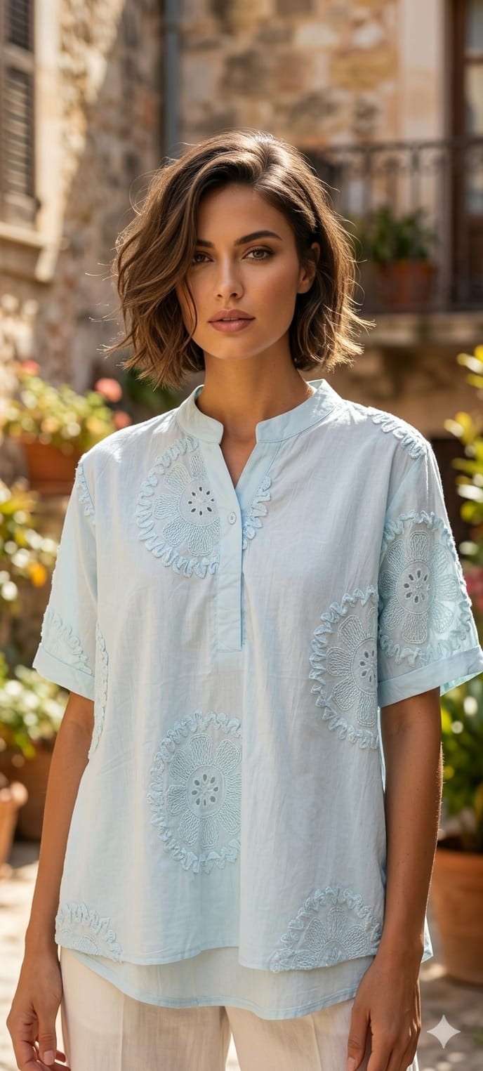 Premium Embroidered Cotton Summer Imported Western Casual Top- 15139