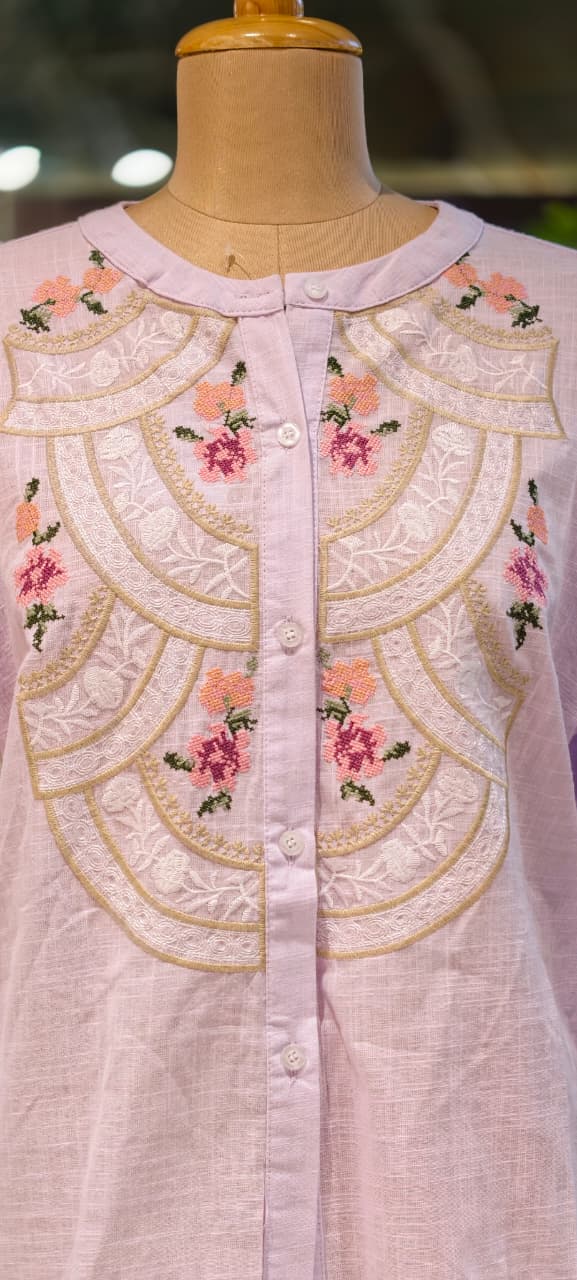 Floral Gardenia Embroidered Front Design Beautiful Imported Top- 15154