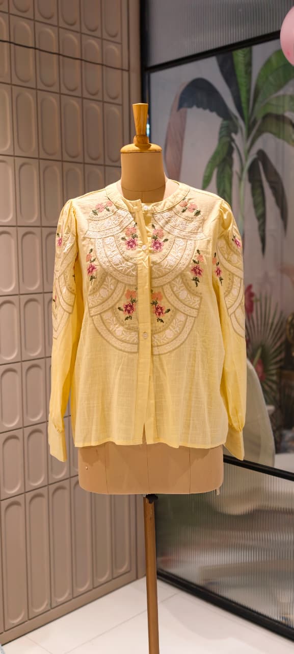 Floral Gardenia Embroidered Front Design Beautiful Imported Top- 15154