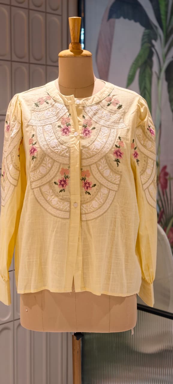 Floral Gardenia Embroidered Front Design Beautiful Imported Top- 15154